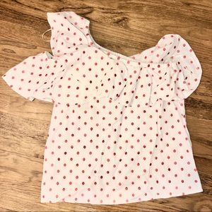 ruffled one shoulder polk a dot top
